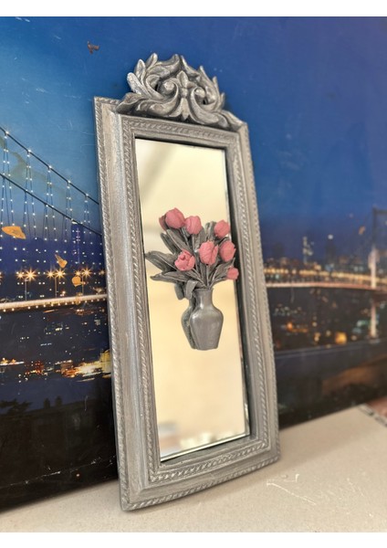 Ayna ve Cicek Detaylı Tablo 50 cm , Dekoratif Duvar Tablo