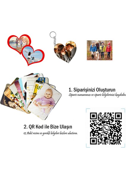4 Adet 9x7 cm Kişisel Resimlerle Süslenmiş Kalp Magnet, 2 Kalpli Anahtarlık ve Isimle Kişiselleştirilmiş Kalemli Magnet Seti