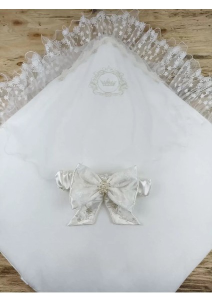 Yenidoğan Ipek Venüs Taç Nakışlı Delüks Kundak Bebek Battaniyesi Ekru modelleri