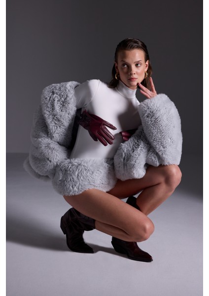 Premium Uzun Tüylü Rex Suni Kürk Kadın Mont