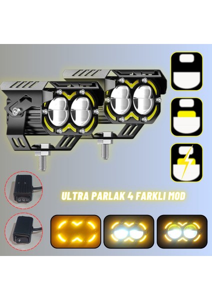 LED Drl Motosiklet Sis Farı Çakarlı Off Road 4 Mod Delici Yüksek Performans metal far seti