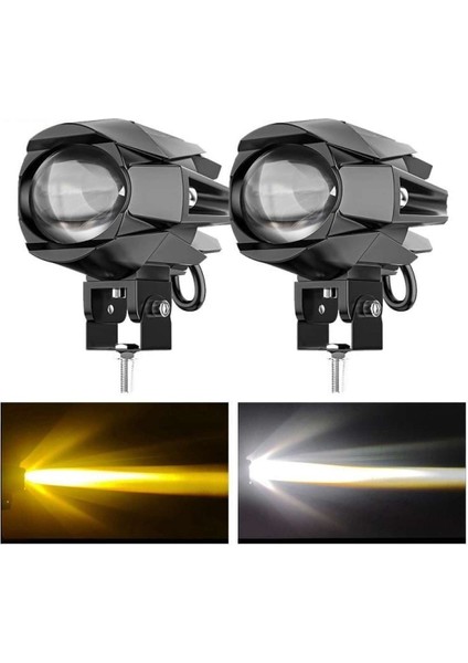 2 Adet Motosiklet LED Lazer Sis Farı Delici Modifiye Beyaz Sarı Çift Renk 12-80 Volt