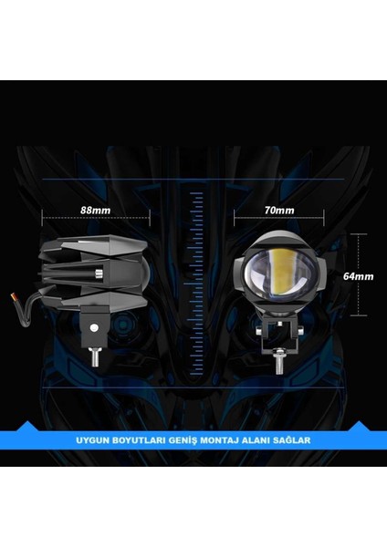 2 Adet Motosiklet LED Lazer Sis Farı Delici Modifiye Beyaz Sarı Çift Renk 12-80 Volt