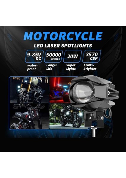 2 Adet Motosiklet LED Lazer Sis Farı Delici Modifiye Beyaz Sarı Çift Renk 12-80 Volt