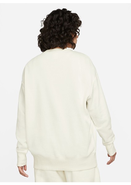 Beyaz Kadın Yuvarlak Bol Kesim Baskılı Sweatshirt DQ5733-133 W Nsw Phnx Flc Os Crew Beden: L fiyatları
