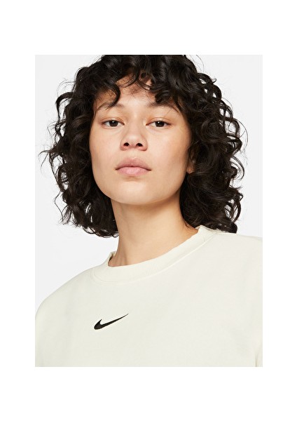 Beyaz Kadın Yuvarlak Bol Kesim Baskılı Sweatshirt DQ5733-133 W Nsw Phnx Flc Os Crew Beden: L modelleri