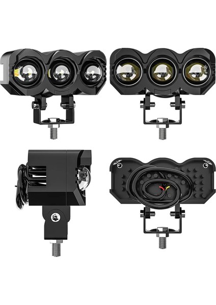 2 Adet Metal Motosiklet 3 LED Lazer Sis Farı Kasa Baykuş Model Delici Beyaz Sarı Çift Renk 12-80 V