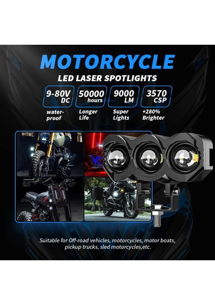 2 Adet Metal Motosiklet 3 LED Lazer Sis Farı Kasa Baykuş Model Delici Beyaz Sarı Çift Renk 12-80 V modelleri