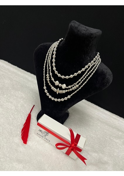 Özel Tasarım Silver Deniz Kabukları Detaylı Dörtlü Luxury Kadın Inci Gerdanlık Kolye modelleri