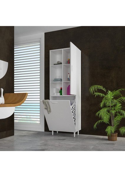 Tek Kapaklı Sepetli Banyo Dolabı