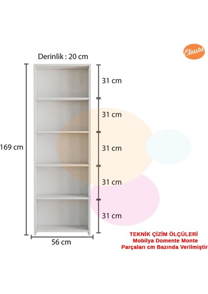5 Raflı Kitaplık Kütüphane