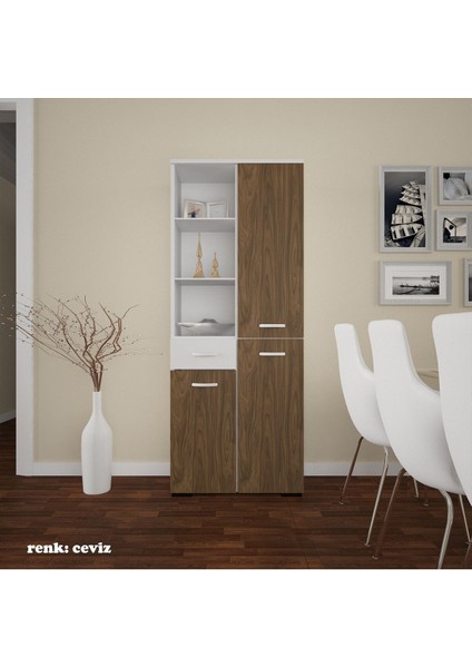 Modilayn 55 x 165 x 30CM Çok Amaçlı Dolap 3 Kapaklı 7 Raflı Çekmeceli Banyo Dolabı Ofis Dolabı