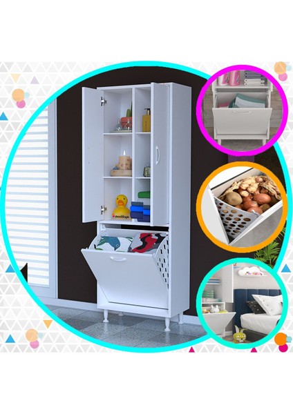 55 x 165 X 32,5 CM 3 Kapaklı Çok Amaçlı Mutfak Dolabı Sepetli Banyo Dolabı Oyuncak Dolabı