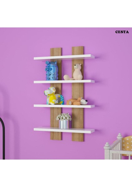 Cesta Modilayn Dört Raflı Duvar Ünitesi Dörtlü Duvar Rafı