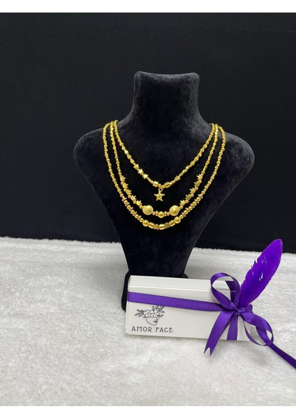 Özel Tasarım Gold Deniz Yıldızı-Deniz Kabuğu Luxury 3 Lü Kadın Inci Gerdanlık Kolye modelleri
