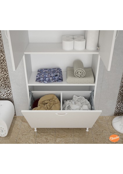 2 Kapaklı Sepetli ve Tek Gözlü Banyo Dolabı