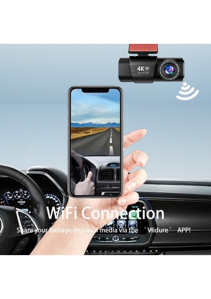 L308 4K UHD Araç Içi Kamera 128GB – Wifi, Ir Gece Görüşü, Çift Lens Ön-Arka-Iç Kayıt, App Kontrol Dashcam