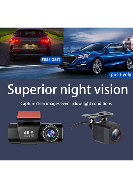 L308 4K UHD Araç Içi Kamera 128GB – Wifi, Ir Gece Görüşü, Çift Lens Ön-Arka-Iç Kayıt, App Kontrol Dashcam