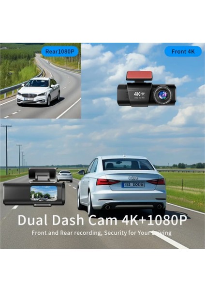 L308 4K UHD Araç Içi Kamera 128GB – Wifi, Ir Gece Görüşü, Çift Lens Ön-Arka-Iç Kayıt, App Kontrol Dashcam
