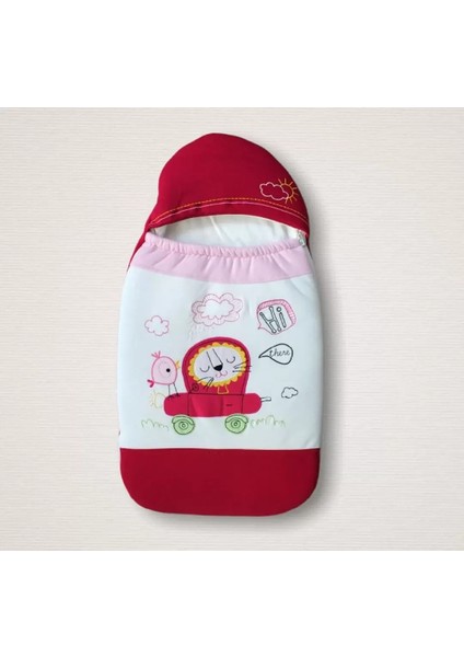 Yenidoğan Arabalı Aslan Nakışlı Fermuarlı Şapkalı Klasik Kundak Bebek Battaniyesi Pembe