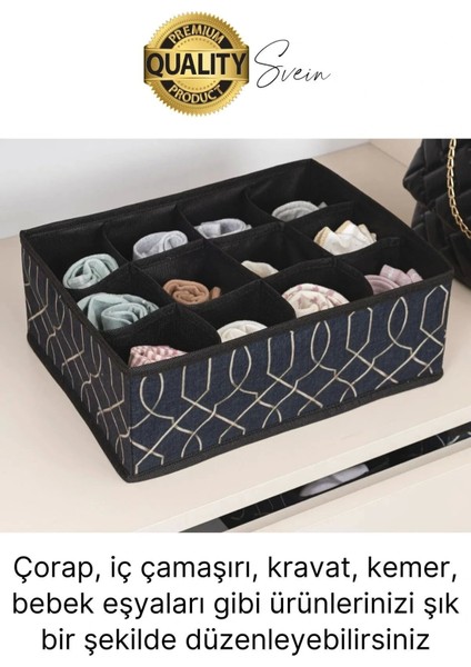 12 Bölmeli Dolap Çekmece Içi Düzenleyici Siyah Organizer