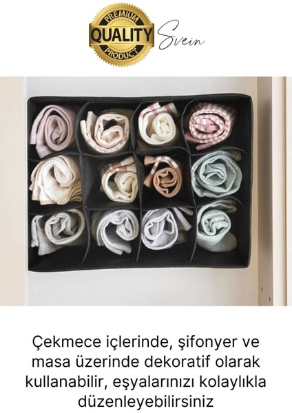 12 Bölmeli Dolap Çekmece Içi Düzenleyici Siyah Organizer