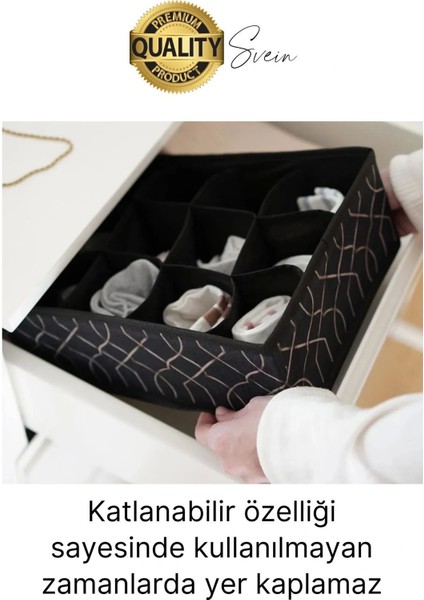 12 Bölmeli Dolap Çekmece Içi Düzenleyici Siyah Organizer