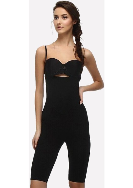 iShe Siyah İnce Askılı Göğüsaltı Şortlu Body Korse NBB2480