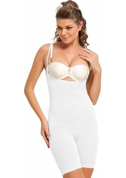 iShe Beyaz İnce Askılı Göğüsaltı Şortlu Body Korse NBB2480