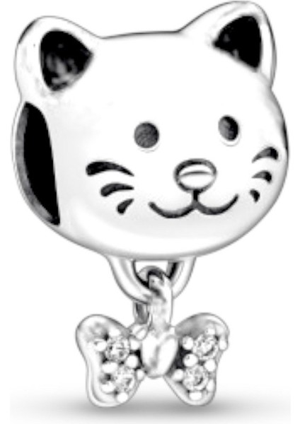 Fiyonklu Mutlu Kedi Charm | 925 Ayar Gümüş