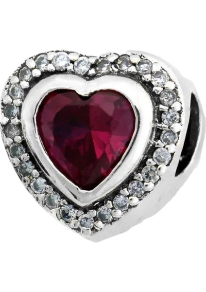Işıltılı Bordo Kalp Charm | 925 Ayar Gümüş