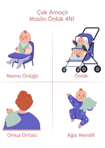 Çok Amaçlı 4n1 Müslin Önlük