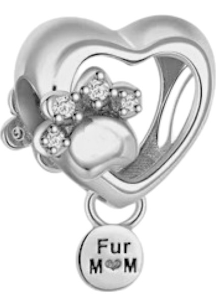 Kedi Köpek Annesi Patili Kalp Charm | 925 Ayar Gümüş
