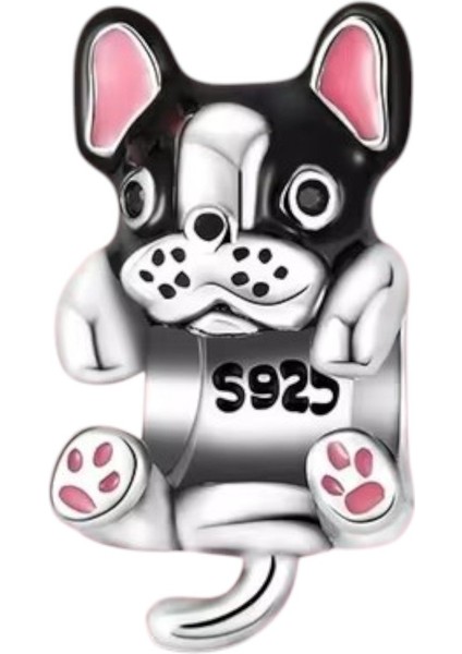 Sarılan French Bulldog Charm | 925 Ayar Gümüş