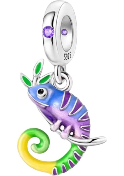 Çok Renkli Bukalemun Charm | 925 Ayar Gümüş