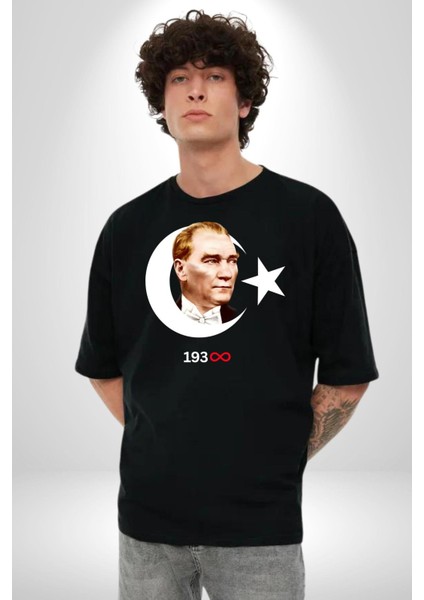 Ay Yıldız Atatürk 10 Kasım Sonsuza Kadar Grafik Baskılı Pamuklu Penye Kadın Erkek Siyah Tişört indirimleri