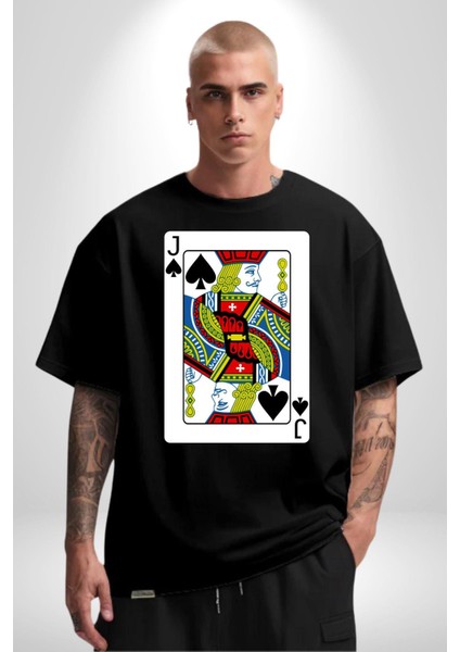 Jack Of Spades Klasik Iskambil Kartı Grafiği Grafik Baskılı Pamuklu Penye Kadın Erkek Siyah Tişört fiyatları