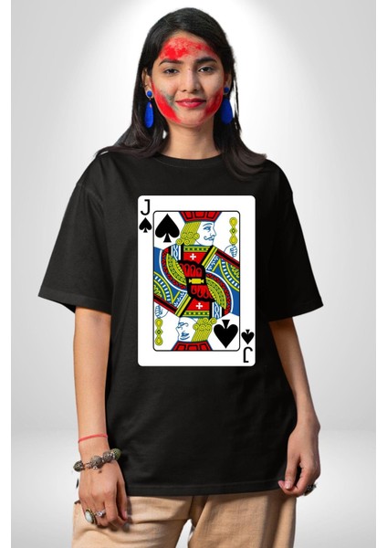 Jack Of Spades Klasik Iskambil Kartı Grafiği Grafik Baskılı Pamuklu Penye Kadın Erkek Siyah Tişört modelleri