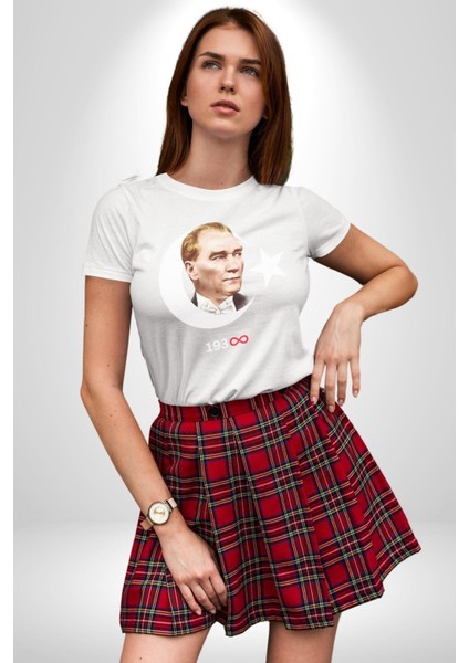 Ay Yıldız Atatürk 10 Kasım Sonsuza Kadar Grafik Baskılı Pamuklu Penye Kadın Erkek Beyaz Tişört