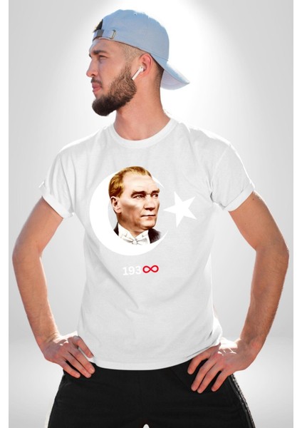 Ay Yıldız Atatürk 10 Kasım Sonsuza Kadar Grafik Baskılı Pamuklu Penye Kadın Erkek Beyaz Tişört fiyatları