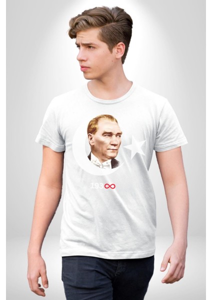 Ay Yıldız Atatürk 10 Kasım Sonsuza Kadar Grafik Baskılı Pamuklu Penye Kadın Erkek Beyaz Tişört modelleri