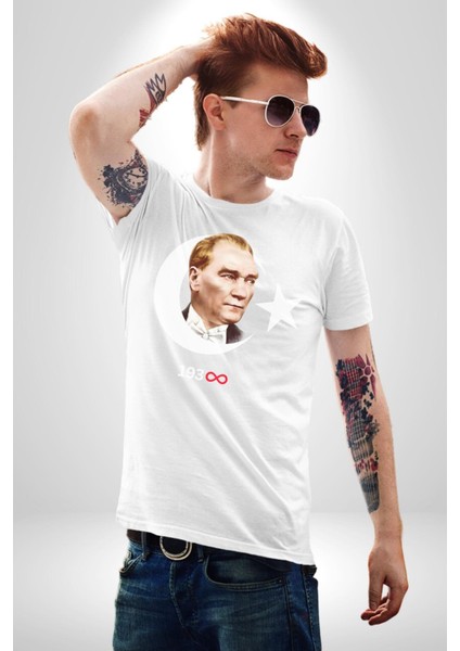 Ay Yıldız Atatürk 10 Kasım Sonsuza Kadar Grafik Baskılı Pamuklu Penye Kadın Erkek Beyaz Tişört indirimleri