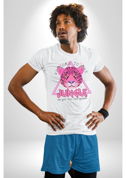 Neon Jungle Leopar Tasarım Grafik Baskılı Pamuklu Penye Kadın Erkek Beyaz Tişört fırsatları