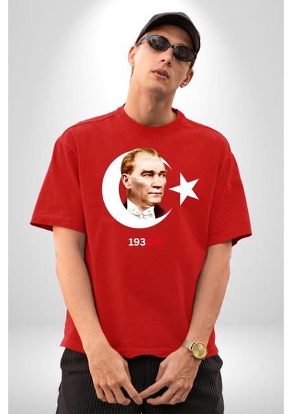 Ay Yıldız Atatürk 10 Kasım Sonsuza Kadar Grafik Baskılı Pamuklu Penye Kadın Erkek Kırmızı Tişört