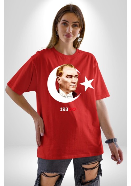 Ay Yıldız Atatürk 10 Kasım Sonsuza Kadar Grafik Baskılı Pamuklu Penye Kadın Erkek Kırmızı Tişört fiyatları