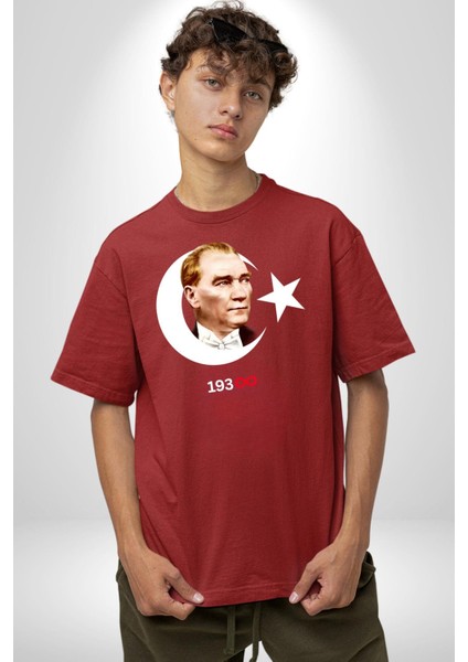 Ay Yıldız Atatürk 10 Kasım Sonsuza Kadar Grafik Baskılı Pamuklu Penye Kadın Erkek Kırmızı Tişört fırsatları