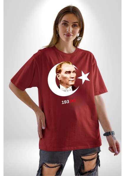 Ay Yıldız Atatürk 10 Kasım Sonsuza Kadar Grafik Baskılı Pamuklu Penye Kadın Erkek Kırmızı Tişört indirimleri