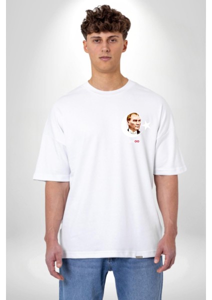 Ay Yıldız Atatürk 10 Kasım Sonsuza Kadar Minimal Cep Baskılı Pamuklu Penye Kadın Erkek Beyaz Tişört fırsatları