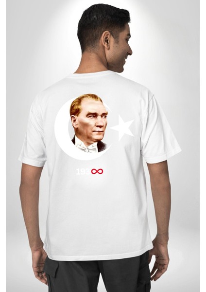 Ay Yıldız Atatürk 10 Kasım Sonsuza Kadar Sırt Baskılı Pamuklu Penye Kadın Erkek Beyaz Tişört fiyatları