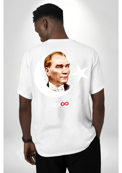 Ay Yıldız Atatürk 10 Kasım Sonsuza Kadar Sırt Baskılı Pamuklu Penye Kadın Erkek Beyaz Tişört fırsatları